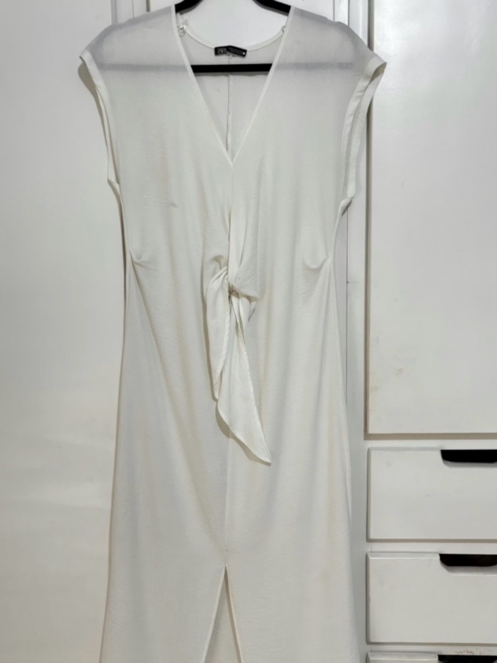 Zara Cream V-Neck Tie-Front Midi Dress